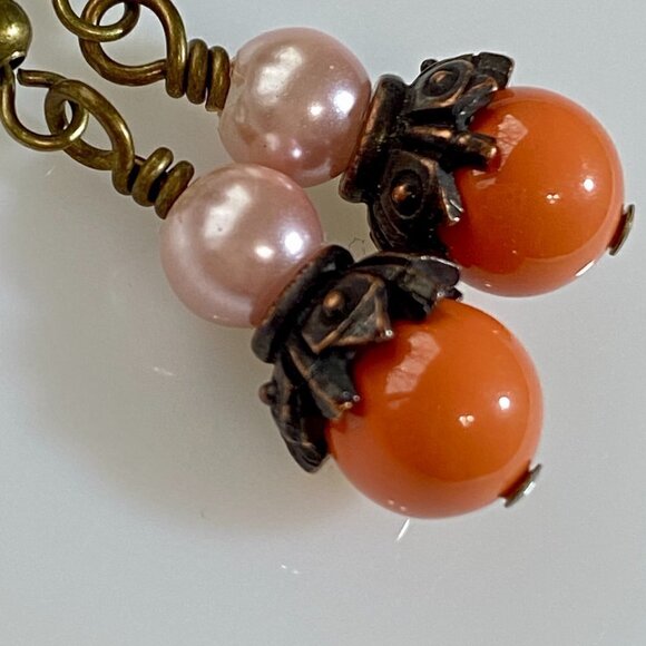 Coral Austrian Crystal Pearls Earrings - Picture 3 of 10